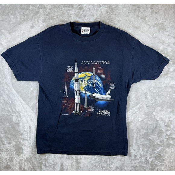 Vintage Kennedy Space Center Launch T-Shirt NASA Shuttle USA Mens Large Black - Picture 1 of 7